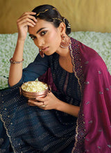 Load image into Gallery viewer, Blue and Pink Embroidered Stylish Palazzo Style Suit fashionandstylish.myshopify.com