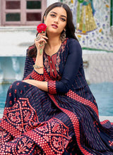 Load image into Gallery viewer, Blue and Red Heavy Embroidered Palazzo Style Suit fashionandstylish.myshopify.com