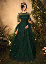 Load image into Gallery viewer, Bottle Green Heavy Embroidered Gown Style Anarkali Suit fashionandstylish.myshopify.com