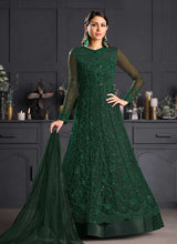 Load image into Gallery viewer, Bottle Green Heavy Floral Embroidered Kalidar Gown Style Anarkali fashionandstylish.myshopify.com
