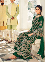 Load image into Gallery viewer, Bottle Green and Gold Embroidered Sharara Style Suit fashionandstylish.myshopify.com