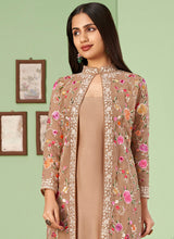 Load image into Gallery viewer, Brown Embroidered Jacket Style Pant Suit