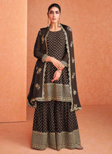 Load image into Gallery viewer, Brown and Gold Embroidered Sharara Style Suit fashionandstylish.myshopify.com