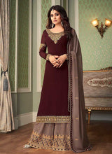 Load image into Gallery viewer, Brown and Grey Embroidered Sharara Style Suit fashionandstylish.myshopify.com