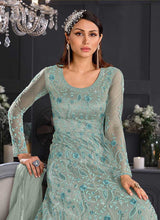 Load image into Gallery viewer, Coral Blue Heavy Embroidered Kalidar Gown Style Anarkali fashionandstylish.myshopify.com