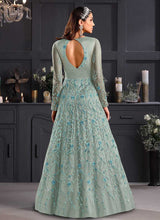 Load image into Gallery viewer, Coral Blue Heavy Embroidered Kalidar Gown Style Anarkali fashionandstylish.myshopify.com