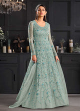 Load image into Gallery viewer, Coral Blue Heavy Embroidered Kalidar Gown Style Anarkali fashionandstylish.myshopify.com