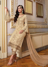 Load image into Gallery viewer, Cream Gold Embroidered Straight Pant Style Suit fashionandstylish.myshopify.com