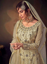 Load image into Gallery viewer, Cream Heavy Embroidered Net Sharara Style Suit fashionandstylish.myshopify.com