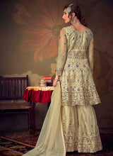 Load image into Gallery viewer, Cream Heavy Embroidered Net Sharara Style Suit fashionandstylish.myshopify.com