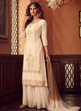 Load image into Gallery viewer, Cream Heavy Embroidered Sharara Style Suit fashionandstylish.myshopify.com