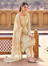 Load image into Gallery viewer, Cream Heavy Embroidered Straight Pant Style Suit fashionandstylish.myshopify.com