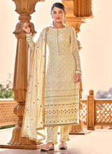 Load image into Gallery viewer, Cream Heavy Embroidered Straight Pant Style Suit fashionandstylish.myshopify.com