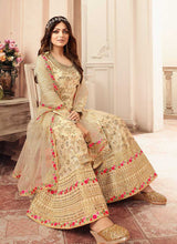 Load image into Gallery viewer, Cream and Gold Embroidered Sharara Style Suit fashionandstylish.myshopify.com