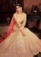 Load image into Gallery viewer, Cream and Pink Embroidered Kalidar Designer Anarkali Suit fashionandstylish.myshopify.com
