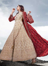 Load image into Gallery viewer, Cream and Red Heavy Embroidered Jacket Style Anarkali Suit fashionandstylish.myshopify.com