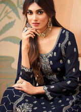 Load image into Gallery viewer, Dark Blue Embroidered Straight Pant Style Suit fashionandstylish.myshopify.com