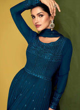 Load image into Gallery viewer, Dark Blue Heavy Embroidered Designer Sharara Suit fashionandstylish.myshopify.com