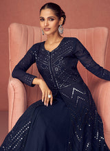 Load image into Gallery viewer, Dark Blue Heavy Embroidered Floor touch Kalidar Anarkali