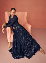 Load image into Gallery viewer, Dark Blue Heavy Embroidered Floor touch Kalidar Anarkali
