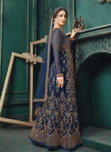 Load image into Gallery viewer, Dark Blue Heavy Embroidered Kalidar Anarkali Style Suit fashionandstylish.myshopify.com