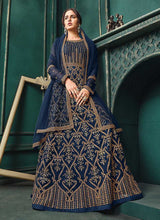 Load image into Gallery viewer, Dark Blue Heavy Embroidered Kalidar Anarkali Style Suit fashionandstylish.myshopify.com