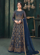 Load image into Gallery viewer, Dark Blue Heavy Embroidered Kalidar Anarkali Style Suit fashionandstylish.myshopify.com