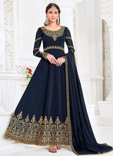 Load image into Gallery viewer, Dark Blue Heavy Embroidered Kalidar Anarkali Suit fashionandstylish.myshopify.com