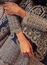 Load image into Gallery viewer, Dark Blue Heavy Embroidered Sharara Style Suit fashionandstylish.myshopify.com
