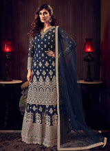 Load image into Gallery viewer, Dark Blue Heavy Embroidered Sharara Style Suit fashionandstylish.myshopify.com