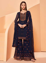 Load image into Gallery viewer, Dark Blue Sequins Embroidered Gharara Style Suit fashionandstylish.myshopify.com