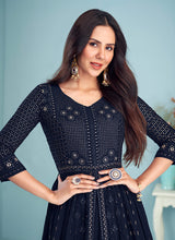 Load image into Gallery viewer, Dark Blue Sequins Embroidered Kalidar Anarkali