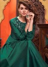 Load image into Gallery viewer, Dark Green Embroidered Art Silk Gown fashionandstylish.myshopify.com