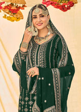 Load image into Gallery viewer, Dark Green Embroidered Stylish Palazzo Style Suit fashionandstylish.myshopify.com