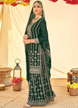 Load image into Gallery viewer, Dark Green Embroidered Stylish Palazzo Style Suit fashionandstylish.myshopify.com
