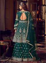 Load image into Gallery viewer, Dark Green Heavy Embroidered Sharara Style Suit fashionandstylish.myshopify.com