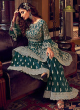 Load image into Gallery viewer, Dark Green Heavy Embroidered Sharara Style Suit fashionandstylish.myshopify.com