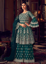 Load image into Gallery viewer, Dark Green Heavy Embroidered Sharara Style Suit fashionandstylish.myshopify.com