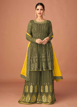 Load image into Gallery viewer, Dark Green Heavy Embroidered Sharara Style Suit fashionandstylish.myshopify.com