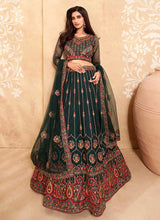 Load image into Gallery viewer, Dark Green Heavy Floral Embroidered Stylish Lehenga Choli fashionandstylish.myshopify.com