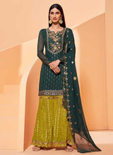 Load image into Gallery viewer, Dark Green Sequins Embroidered Gharara Style Suit fashionandstylish.myshopify.com