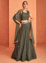 Load image into Gallery viewer, Dark Green and Gold Embroidered Jacket Style Lehenga fashionandstylish.myshopify.com