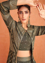 Load image into Gallery viewer, Dark Green and Gold Embroidered Jacket Style Lehenga fashionandstylish.myshopify.com