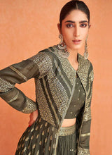 Load image into Gallery viewer, Dark Green and Gold Embroidered Jacket Style Lehenga fashionandstylish.myshopify.com