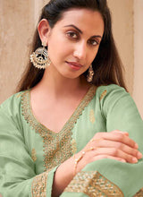 Load image into Gallery viewer, Dark Green and Gold Heavy Embroidered Designer Palazzo Style Suit fashionandstylish.myshopify.com