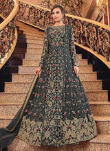 Load image into Gallery viewer, Dark Grey and Gold Heavy Embroidered Anarkali fashionandstylish.myshopify.com