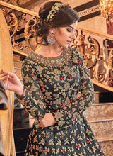 Load image into Gallery viewer, Dark Grey and Gold Heavy Embroidered Anarkali fashionandstylish.myshopify.com