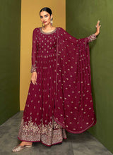 Load image into Gallery viewer, Dark Magenta Heavy Embroidered Designer Sharara Suit fashionandstylish.myshopify.com