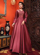 Load image into Gallery viewer, Dark Pink Embroidered Art Silk Gown fashionandstylish.myshopify.com