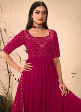 Load image into Gallery viewer, Dark Pink Embroidered Stylish Palazzo Suit
